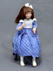 (image for) Porcelain Doll in Blue Check Dress by Pat Melvin