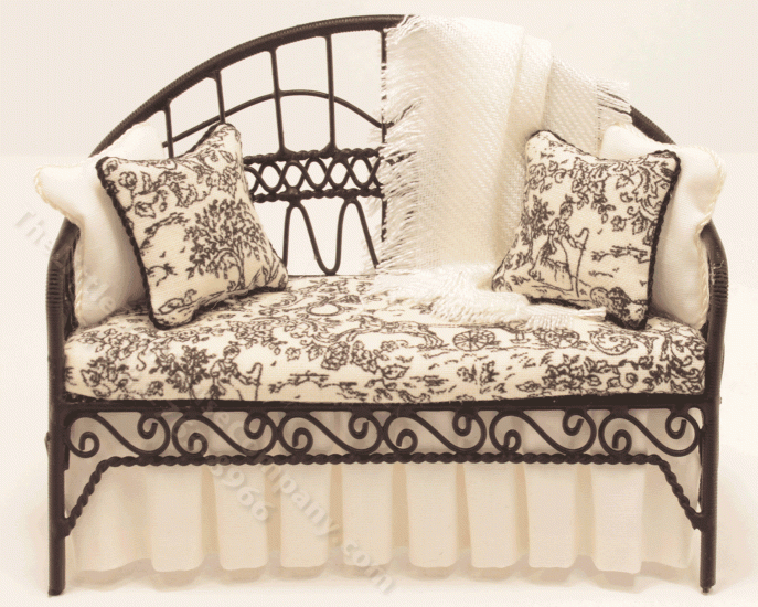 (image for) Wrought Iron Day Bed with Black and Cream Toile Covering