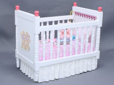 (image for) Miniature Teddy Crib with Aristocrats Bedding for Dollhouses