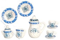 (image for) Miniature Porcelain w/Blue Trim 11pc Tea Set for Dollhouses
