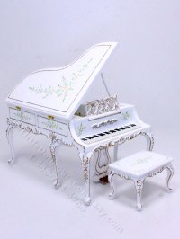 (image for) White Handainted Piano with Stool