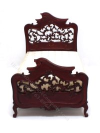 (image for) Miniature Mahogany Art Nouveau Bed w/ Carved Head and Foot Board