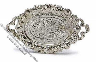 (image for) Miniature Ornate Metal Oval Tray for Dollhouses