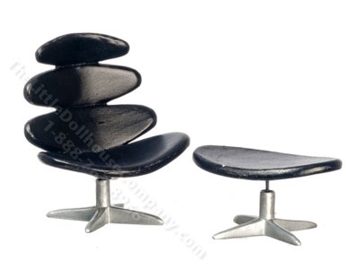 (image for) Miniature Modern Corona Chair and Ottoman for Dollhouses