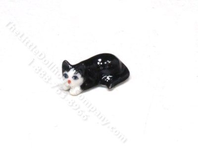 (image for) Miniature Laying Tuxedo Cat Statuette for Dollhouses