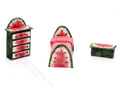 (image for) Miniature 1:24 Scale Watermelon Bedroom Set for Dollhouses