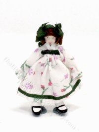(image for) Miniature Doll in a White Floral Dress by Maureen Thomas