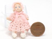(image for) Miniature Porcelain Baby Doll in Pink and White Crochet