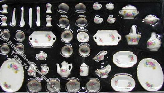 (image for) Miniature 51 Piece Floral Pattern Dinner Set for Dollhouses