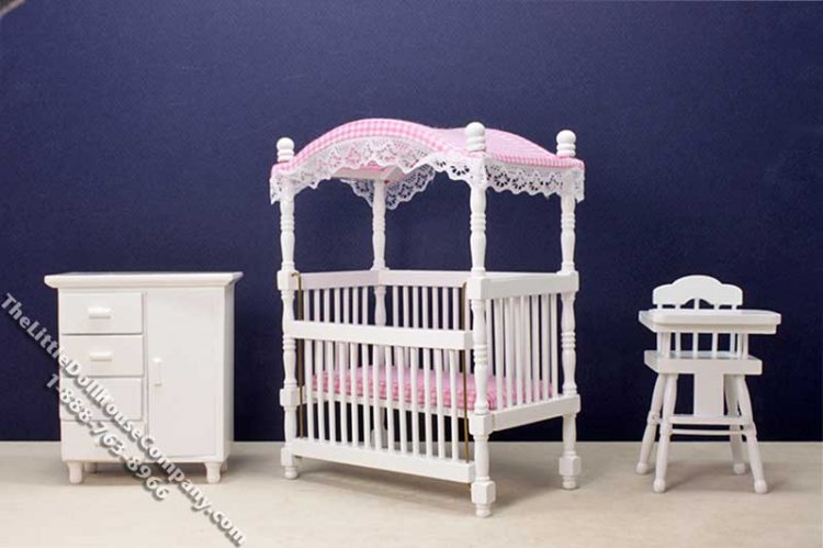 (image for) Miniature Three Piece White Nursery Set for Dollhouses