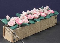 (image for) Miniature Pink/White Roses in Wooden Window Box for Dollhouses