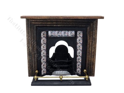 (image for) Miniature Coalbrookdale Tiled Fireplace and Fender Set for Dollhouses - Brown & Green