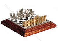 (image for) Miniature Metal Chess Set And Board For Dollhouses - Mahogany