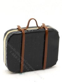 (image for) Miniature Black Suitcase with Brown Straps for Dollhouses