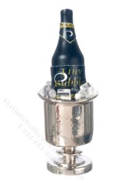 (image for) Miniature Champagne in Silver Ice Bucket for Dollhouses