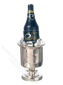 (image for) Miniature Champagne in Silver Ice Bucket for Dollhouses