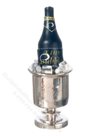 (image for) Miniature Champagne in Silver Ice Bucket for Dollhouses