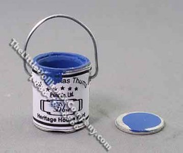 (image for) Dollhouse Scale Model Gallon Can of Blue Paint with Lid