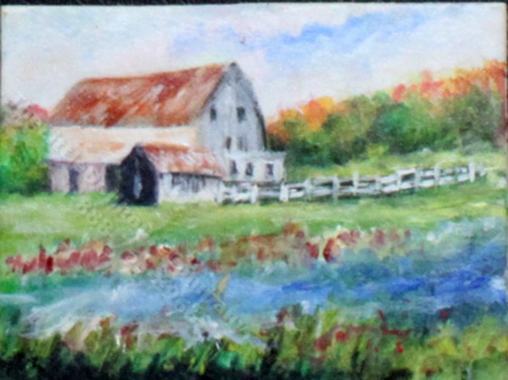 (image for) Miniature Barn Landscape Painting by Larry Morganti