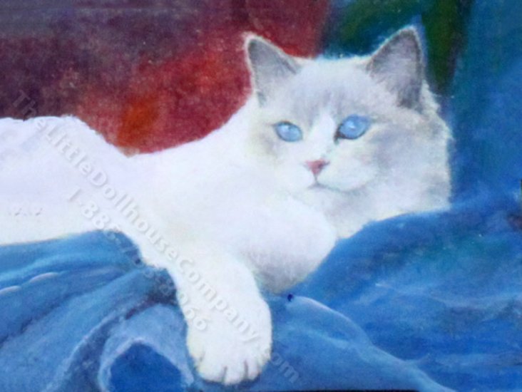 (image for) Miniature Lounging White Cat Painting by Larry Morganti