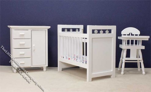 (image for) Miniature Three Piece White Nursery Set for Dollhouses