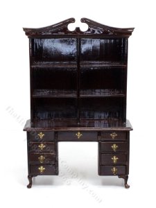 (image for) Miniature Dark Walnut Desk with Hutch for Dollhouses
