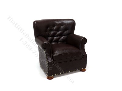 (image for) Miniature Brown Leather Churchill Chair for Dollhouses