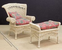 (image for) Miniature Natural Wicker Chair & Stool for Dollhouses
