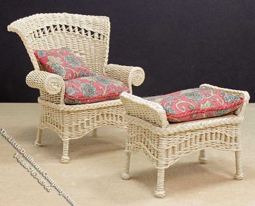 (image for) Miniature Natural Wicker Chair & Stool for Dollhouses