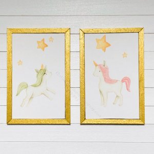 (image for) Miniature Pair Rectangular Framed Unicorn Board Prints