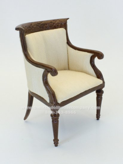 (image for) Miniature Walnut Empire Chair with Beige Fabric