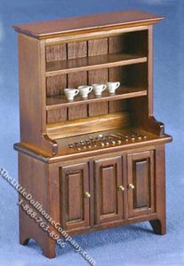 (image for) Miniature Walnut Hutch with Accessories for Dollhouses