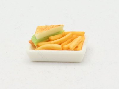 (image for) Miniature Cut Sandwich & French Fries in Tray for Dollhouses