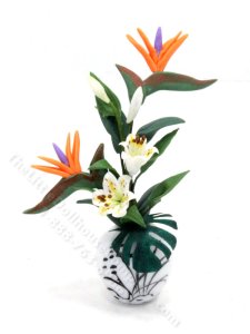(image for) Miniature Flower Arrangement in White and Black Vase