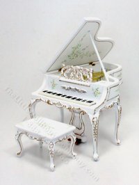 (image for) White Handainted Piano with Stool