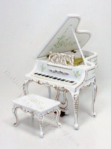 (image for) White Handainted Piano with Stool