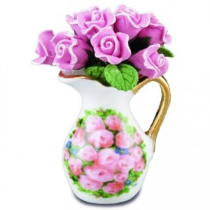 (image for) Pitcher With Rose Pattern And Pink Roses