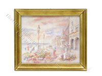 (image for) Vintage Miniature Framed Art Print "Fragrant Stroll" by Miran Lee for Dollhouses