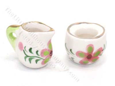 (image for) Miniature Floral Creamer and Sugar for Dollhouses