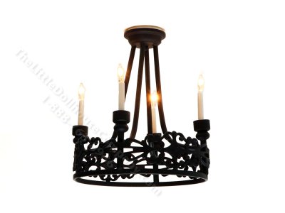 (image for) Dollhouse Scale Model 12V Filigree Chandelier with Wand - Black