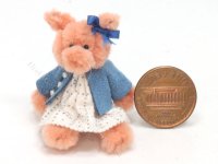 (image for) Miniature Dressed Sitting Toy Pig in Dress by Sue Wilkes
