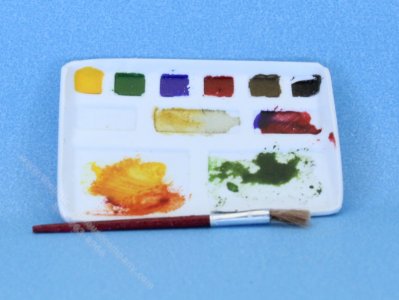 (image for) Miniature Watercolour Palette with a Brush for Dollhouses