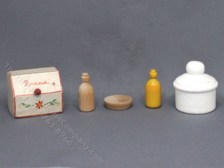 (image for) Vintage Set of Miniature Wooden Dollhouse Kitchen Accessories