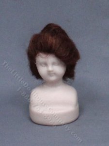 (image for) Miniature Porcelain Doll Head with Styled Brown Hair