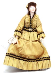 (image for) Miniature Porcelain Doll in a Yellow Dress by Clara Cribb