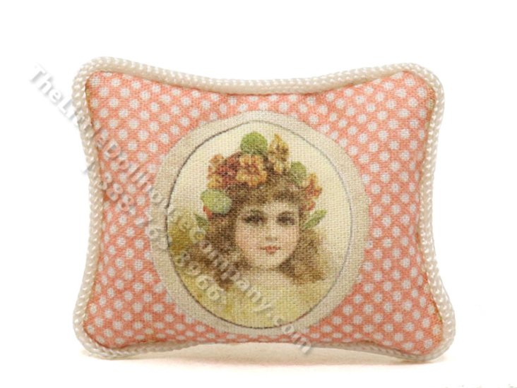(image for) Miniature Girl with Flower Crown Portrait Pillow for Dollhouses