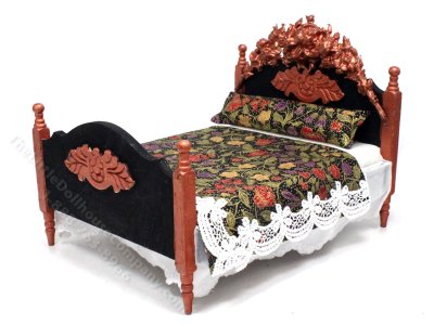 (image for) Miniature White Metal Bed with Lavender Covers for Dollhouses