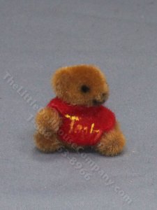 (image for) Miniature Flocked Brown Bear in Red Sweater for Dollhouses