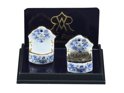 (image for) Miniature Blue Onion Gold Salt Box Set for Dollhouses