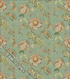 (image for) Dollhouse Scale Model Wallpaper Teal Jacobean Flowers Pattern
